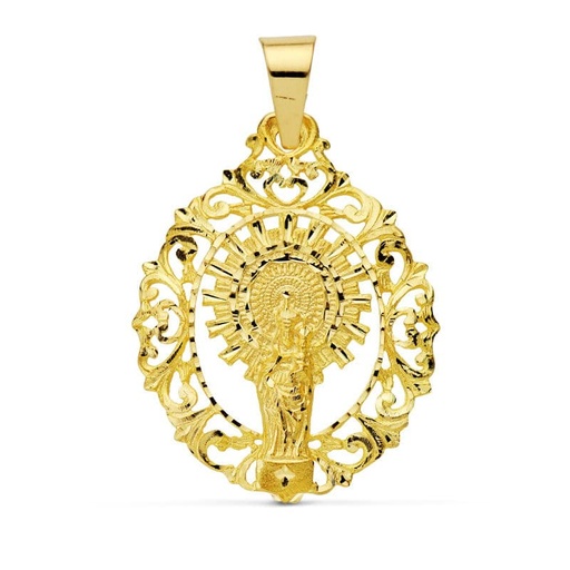 [P9KP3053-340] 9K MEDALLA ORO AMARILLO VIRGEN PILAR ORLA 39X30 MM
