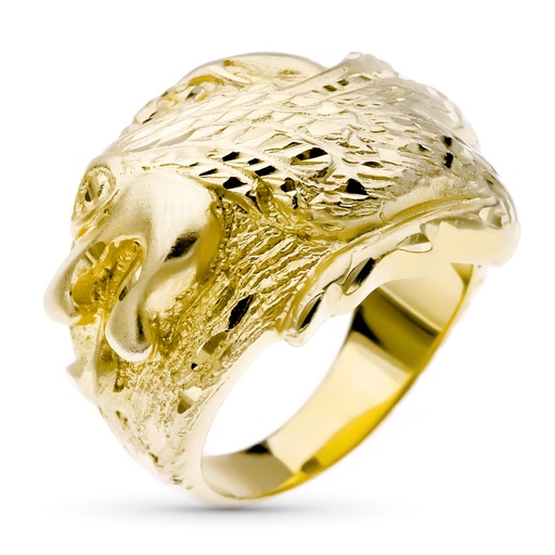 [P9KP4077] 9K SELLO ORO AMARILLO CABALLERO TALLADO DRAGON ANCHO 21 MM
