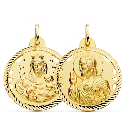 [P9KP5003-428] 9K ESCAPULARIO HELICE CALADO VIRGEN CARMEN Y CORAZON DE JESUS 28 MM