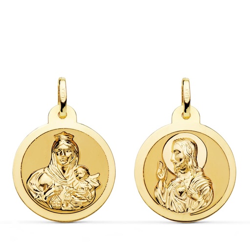 [P9KP5003-820] 9K ESCAPULARIO BRILLO VIRGEN DEL CARMEN Y CORAZON DE JESUS 20 MM