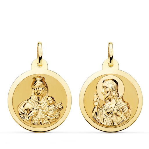 [P9KP5003-822] 9K ESCAPULARIO BRILLO VIRGEN DEL CARMEN Y CORAZON DE JESUS 22 MM