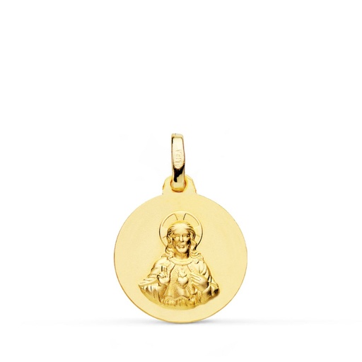 [P9KP5004-016] 9K MEDALLA CORAZON DE JESUS LISA MATIZADA 16 MM