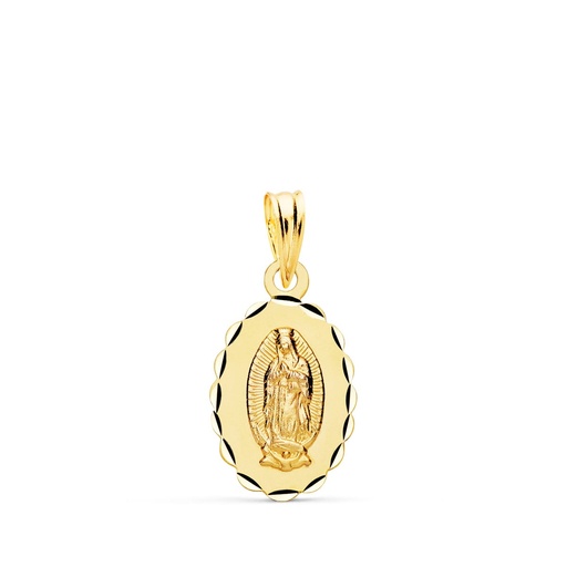 [P9KP6059-316] 9K MEDALLA VIRGEN GUADALUPE OVAL BORDE ARCOS TALLADOS 16X11 MM