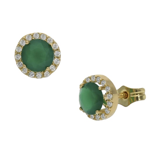 [P1063] Pendientes oro 18 kt crisopal verde + circonitas