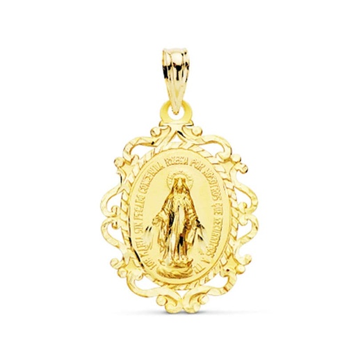 [P9KP6280-323] 9K MEDALLA VIRGEN DE LA MILAGROSA CERCO EN ESPAÑOL 23X16 MM 1.15GR