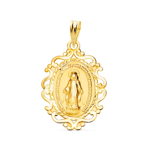 [P9KP6280-323F] 9K MEDALLA VIRGEN DE LA MILAGROSA CERCO EN FRANCES 23X16 MM 1.15GR