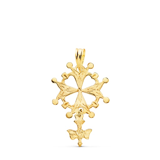 [P9KP656] 9K CRUZ DE HUGUENOTTE ORO AMARILLO CON PALOMA. 28 X 17 MM