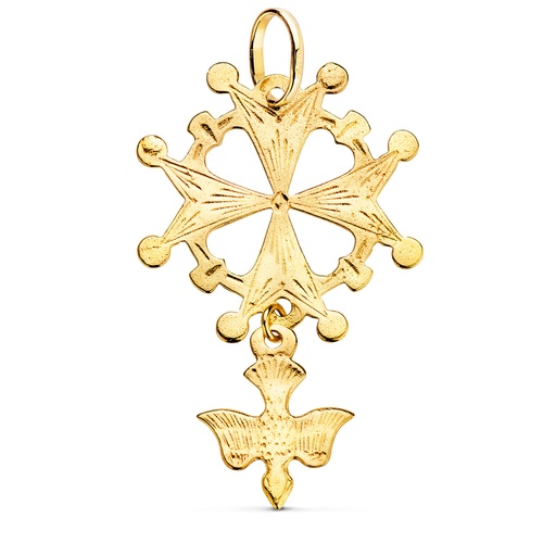 [P9KP657] 9K CRUZ DE HUGUENOTTE ORO AMARILLO CON PALOMA. 40 X 25 MM