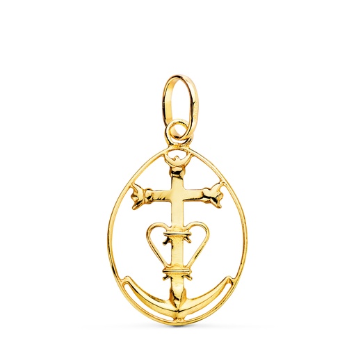 [P9KP683] 9K COLGANTE ORO AMARILLO CRUZ DE LA CAMARGA CON CERCO. 25 X 17 MM