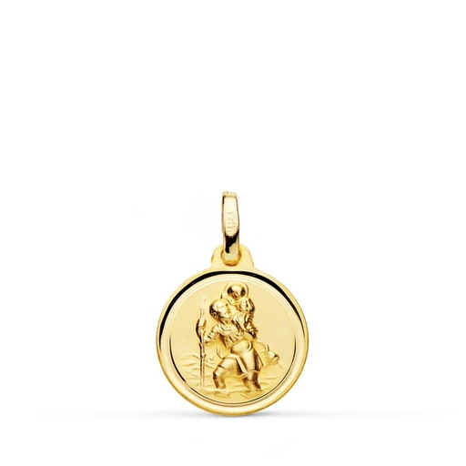 [P9KP8090-114] 9KK MEDALLA ORO AMARILLO SAN CRISTOBAL MATIZADO BISEL 14 MM