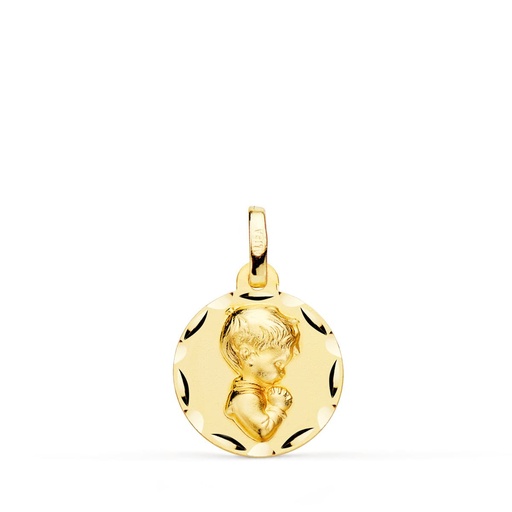 [P9KP9196-314] 9K MEDALLA ORO AMARILLO NIÑO REZANDO TALLADO 14 MM