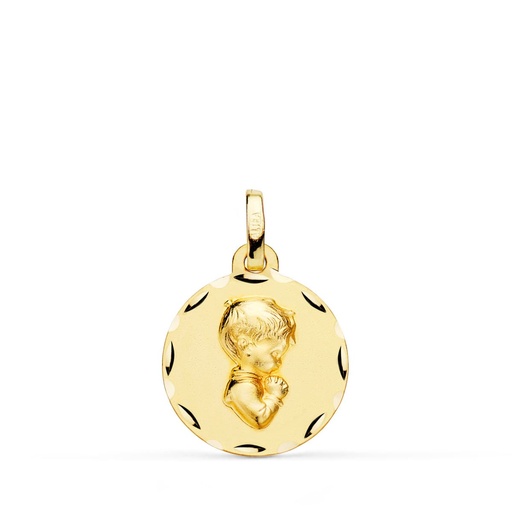 [P9KP9196-316] 9K MEDALLA NIÑO DE COMUNION PERFIL TALLADA 16 MM