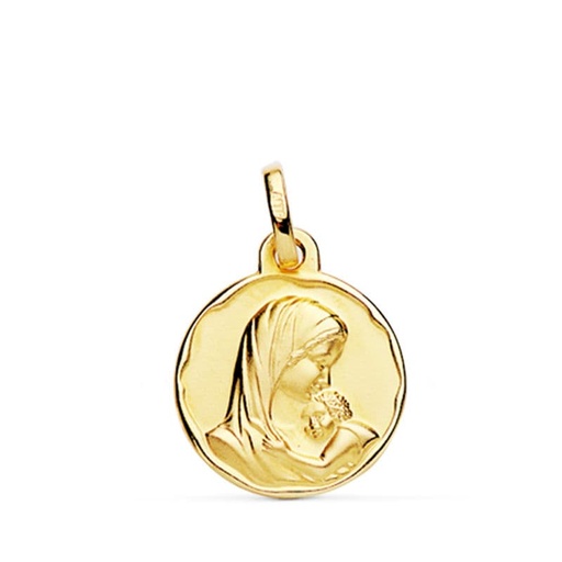 [P9KP9806-016] 9K MEDALLA ORO AMARILLO VIRGEN MADRE CON NIÑO MATIZADA 15 MM