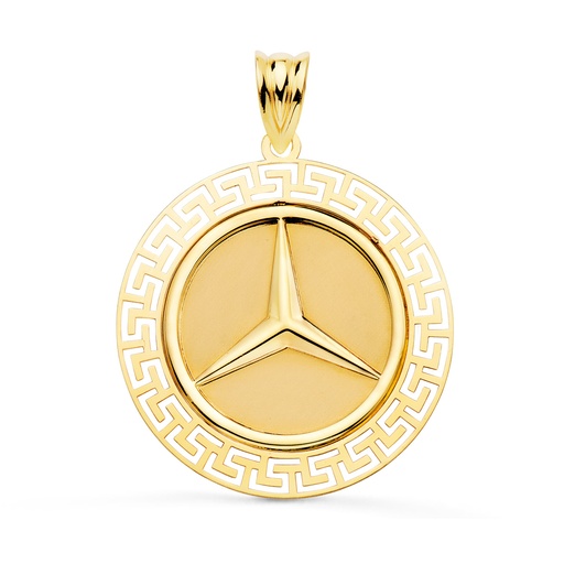 [PP10069-830] 18K MEDALLA ORO AMARILLO ESTRELLA TRES PUNTAS CON BORDE DE GRECA CALADA. 27 MM