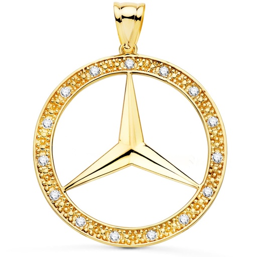 [PP10070-35] 18K MEDALLA ORO AMARILLO ESTRELLA CON CERCO Y CIRCONITAS 35 MM