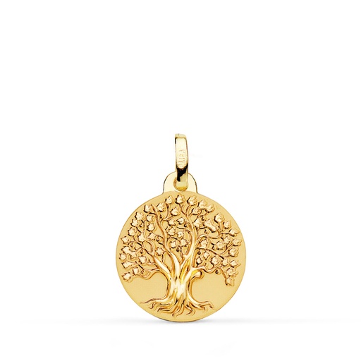 [PP10100-816] 18K MEDALLA ORO AMARILLO ARBOL DE LA VIDA MATIZADA y BRILLO 16 MM