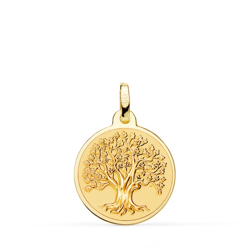 [PP10100-818] 18K MEDALLA ORO AMARILLO ARBOL DE LA VIDA EN BRILLO Y FONDO MATIZADO 18 MM