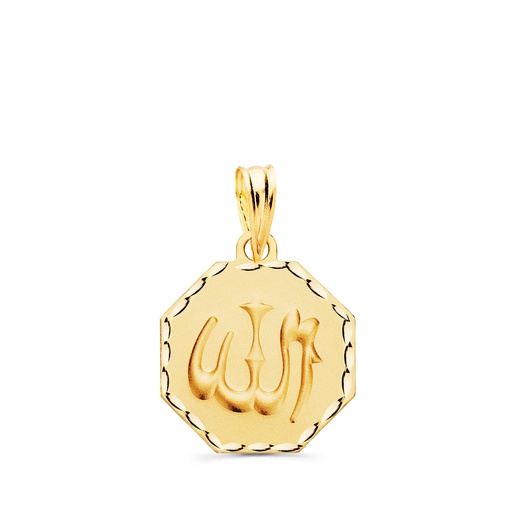 [PP1044] 18K MEDALLA ORO AMARILLO ALA ES GRANDE OCTOGONO TALLADA Y MATIZADA 15X15 MM