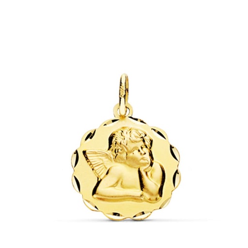 [PP1163XL] 18K MEDALLA ORO AMARILLO ANGELITO BURLON ARCOS TALLADOS 14 MM LIGERO