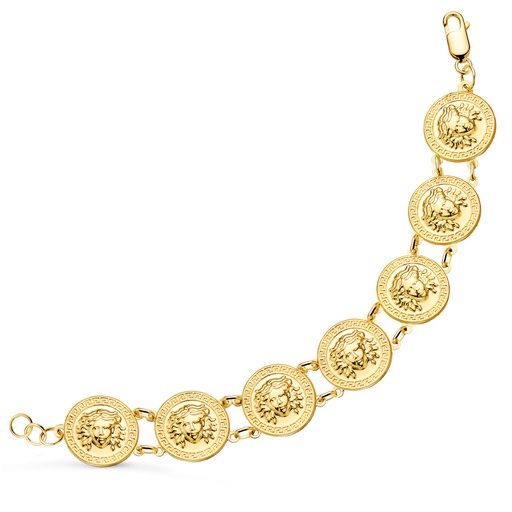 [PP1498-OA] 18K PULSERA ORO AMARILLO CON MEDUSAS REDONDAS EN BRILLO 20 MM LARGO 21.5 CM