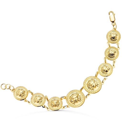 [PP1499-OA] 18K PULSERA ORO AMARILLO CON MEDUSAS DE 20 Y 15 MM LARGO 20.5 CM