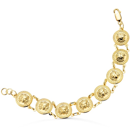 [PP1500-OA] 18K PULSERA ORO AMARILLO CON MEDUSAS REDONDAS EN BRILLO 15 MM LARGO 20 CM