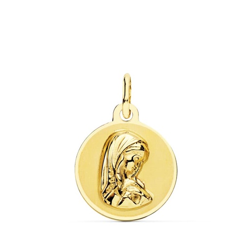 [PP176X] 18K MEDALLA ORO AMARILLO REDONDA VIRGEN NIÑA BRILLO Y MATE 14 MM