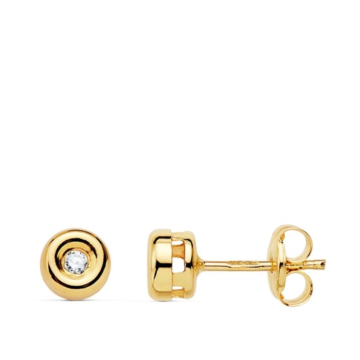 [PP1900-OAP170] 18K PENDIENTES ORO AMARILLO CHATON DIAMANTES 0.040 QTS. G-VS2. CIERRE PRESION