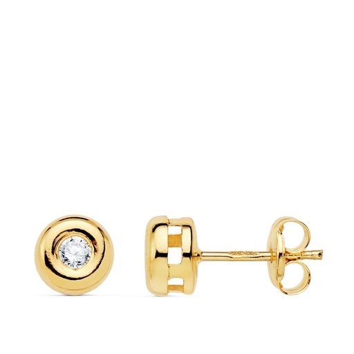[PP1900-OAP220] 18K PENDIENTES ORO AMARILLO CHATON DIAMANTES 0.100 QTS. G-VS2. CIERRE PRESION