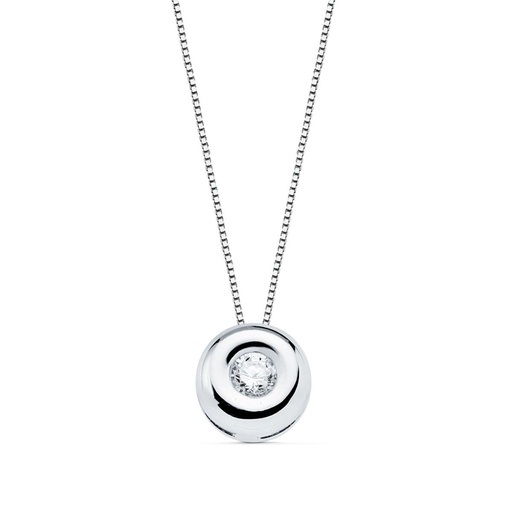[PP1901-OB220] 18K GARGANTILLA ORO BLANCO CHATON DIAMANTE 0.050 QTS. G-VS2. CADENA 42 CM