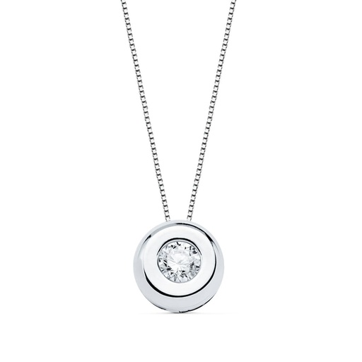 [PP1901-OB290] 18K GARGANTILLA ORO BLANCO CHATON DIAMANTE 0.100 QTS. G-VS2. CADENA 42 CM