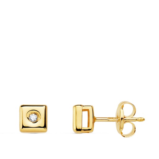 [PP1902-OAP150] 18K PENDIENTES CHATON CUADRADO DIAMANTES 0.030 QTS. PRESION. G-VS2