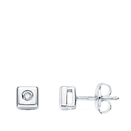 [PP1902-OBP150] 18K PENDIENTES CHATON CUADRADO DIAMANTES 0.030 QTS. PRESION. G-VS2