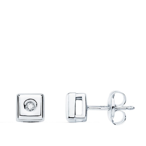 [PP1902-OBP170] 18K PENDIENTES CHATON CUADRADO DIAMANTES 0.040 QTS. G-VS2 CIERRE PRESION