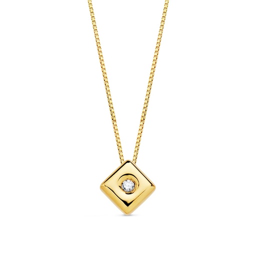 [PP1903-OA150] 18K GARGANTILLA ORO AMARILLO CHATON ROMBO DIAMANTE 0.015 QTS. G-VS2 CADENA 42 CM