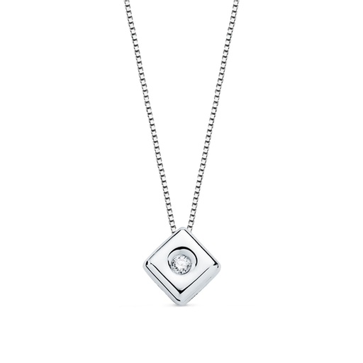 [PP1903-OB150] 18K GARGANTILLA ORO BLANCO CHATON ROMBO DIAMANTE 0.015 QTS. G-VS2. CADENA 42 CM