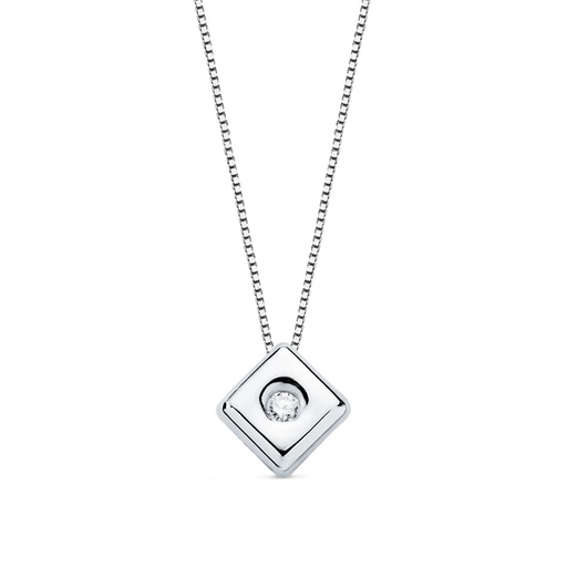 [PP1903-OB170] 18K GARGANTILLA ORO BLANCO CHATON ROMBO DIAMANTE 0.020 QTS. G-VS2. CADENA 42 CM