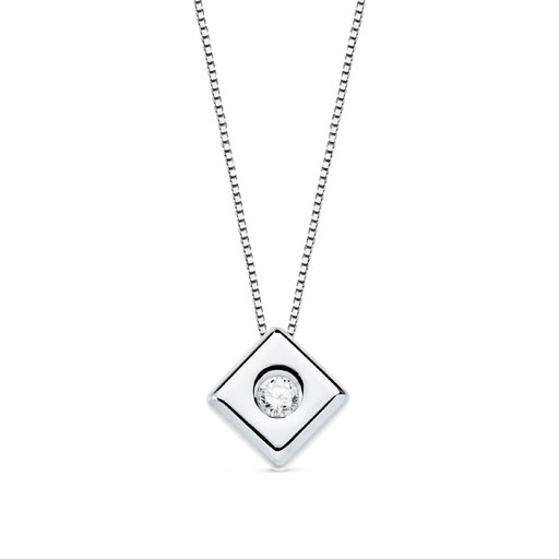 [PP1903-OB220] 18K GARGANTILLA ORO BLANCO ROMBO DIAMANTE 0.050 QTS. G-VS2. CADENA 42 CM
