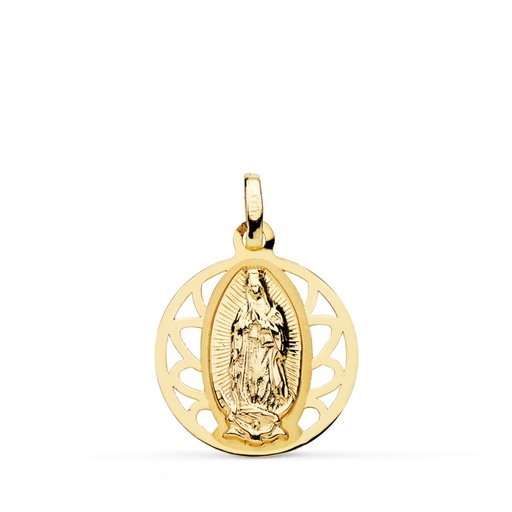 [PP1904] 18K MEDALLA ORO AMARILLO VIRGEN DE GUADALUPE CERCO CALADO 18 MM
