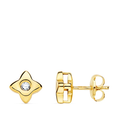 [PP1905-OAP220] 18K PENDIENTES ORO AMARILLO ESTRELLA 6X6 MM DIAMANTE 0.100QT. G-VS2.