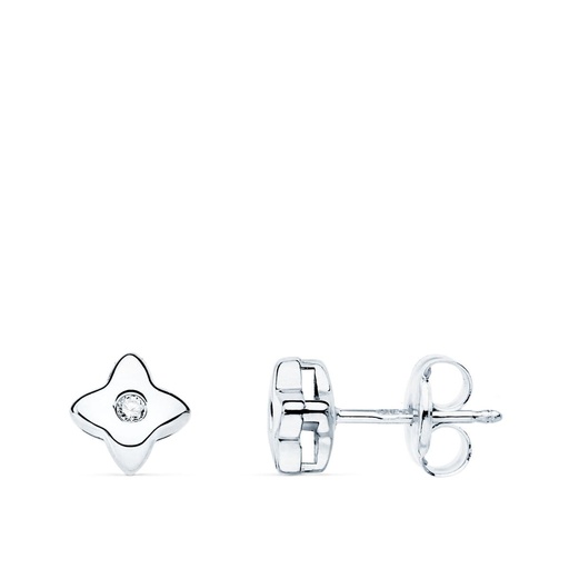 [PP1905-OBP150] 18K PENDIENTES ORO BLANCO ESTRELLA 5X5 MM DIAMANTE 0.030 QT. G-VS2.