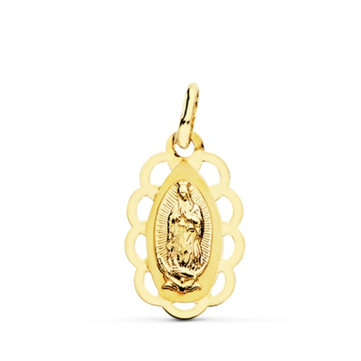 [PP1908] 18K MEDALLA ORO AMARILLO VIRGEN DE GUADALUPE CERCO CALADO 19X12 MM