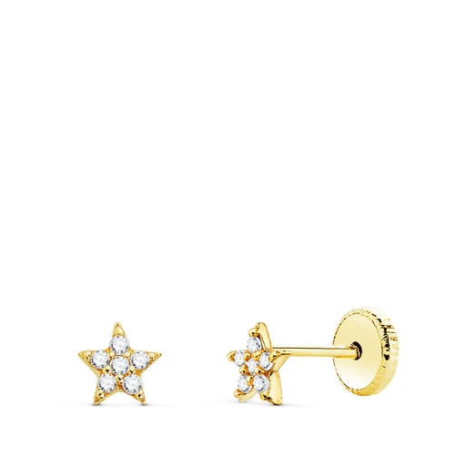 [PP1916-OAT] 18K PENDIENTES ORO AMARILLO ESTRELLAS CON DIAMANTES 0.06 QTS SI-H. 4MM