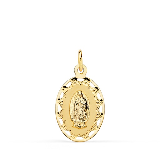 [PP1925] 18K MEDALLA ORO AMARILLO VIRGEN DE GUADALUPE CERCO CALADO 23X14 MM