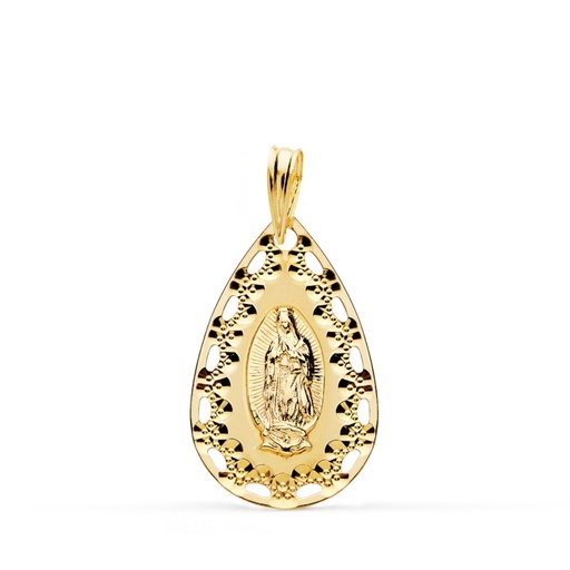 [PP1926] 18K MEDALLA ORO AMARILLO VIRGEN DE GUADALUPE CERCO CALADO Y TALLADO 22X14 MM