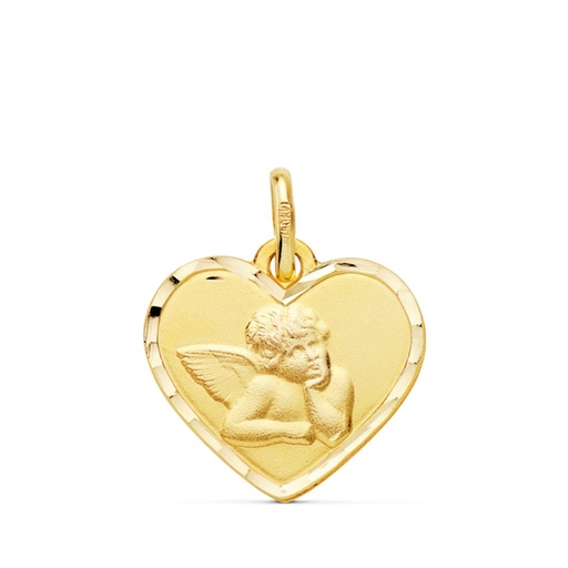 [PP2007F] 18K MEDALLA CORAZON ANGELITO BURLON BORDES TALLADOS. 14 MM