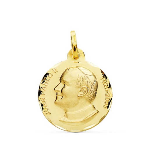 [PP2871-318] 18K MEDALLA SAN JUAN PABLO II 18 MM TALLADA