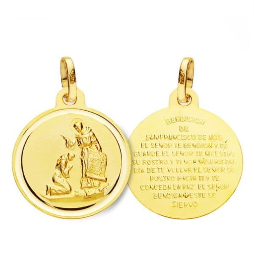 [PP2878-118] 18K MEDALLA ORO AMARILLO BENDICION DE SAN FRANCISCO BISEL 18 MM