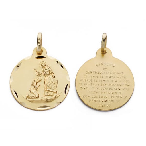 [PP2878-316] 18K MEDALLA BENDICION DE SAN FRANCISCO 16 MM