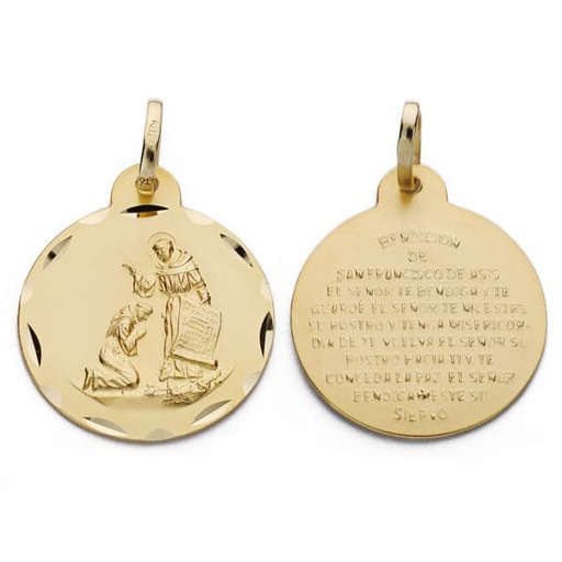 [PP2878-320] 18K MEDALLA BENDICION DE SAN FRANCISCO 20 MM